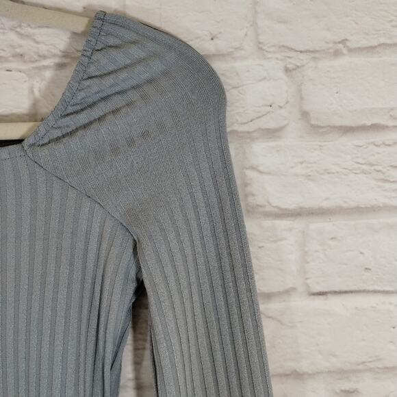 E Madewell Light Craft Blue Ribbed Square Neck Crop Long Sleeve Tee Shirt NWT XS - Picture 8 of 12